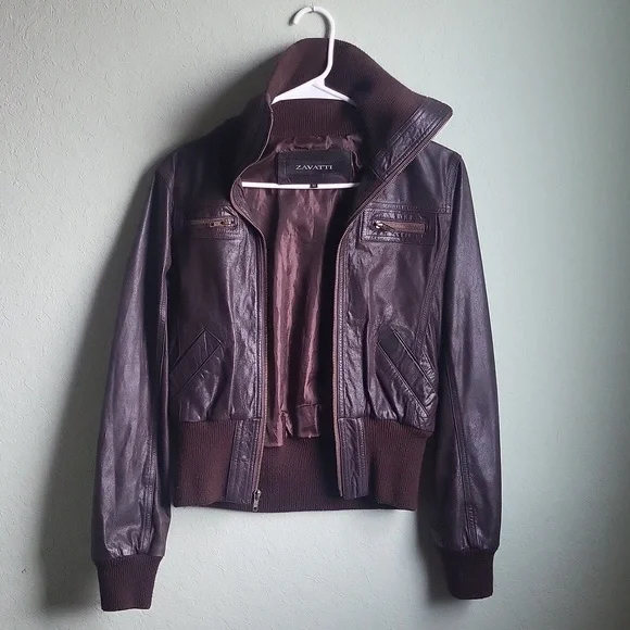 ZAVATTI Women's Brown 100% Genuine Leather Jacket Size M - Picture 12 of 13